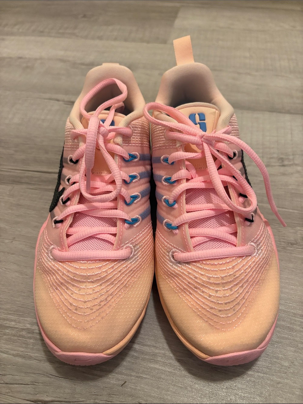 Nike Kids Pink Peach Ombre Sneakers with Blue Eyelets